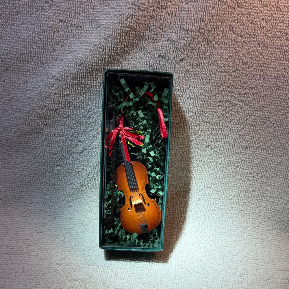 Miniature Violin Ornament with Red Bow